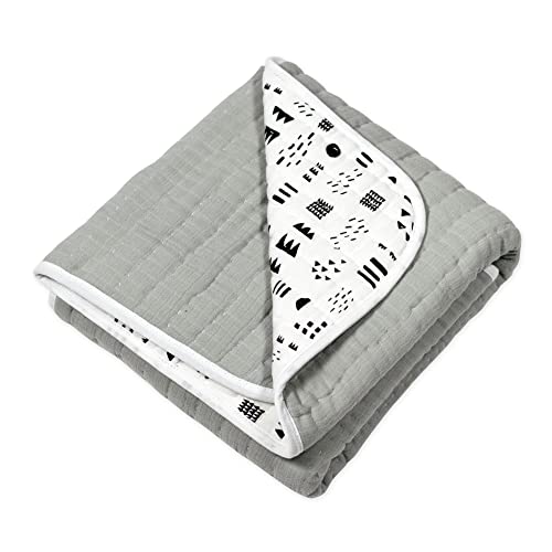 Image of HonestBaby Hand-Quilted Baby Blanket Reversible 100% Organic Cotton for Infant Boys, Girls, Pattern Play /Gray, One Size
