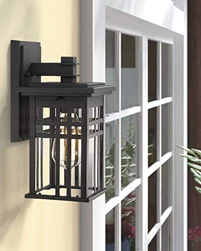 Image of zeyu 2 Pack Outdoor Wall Sconce, Exterior Wall Mount Light in Black Finish with Clear Glass Shade, 20068B1-2PK