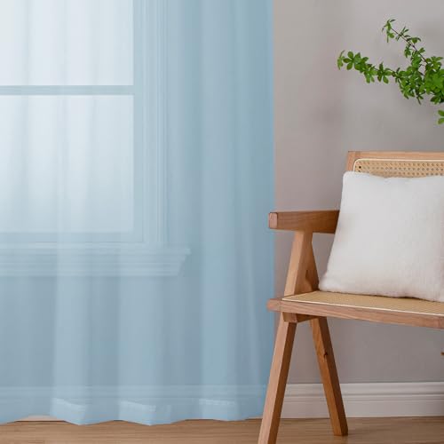 Image of OWENIE Sheer Curtains 63 inch Length 2 Panels Set, Light Weight Soft Solid Fimly Sheer Curtains for Basement Bedroom Living Room, Light Filtering Airy Voile Sheer Curtain with Rod Pocket, 42Wx63L inch