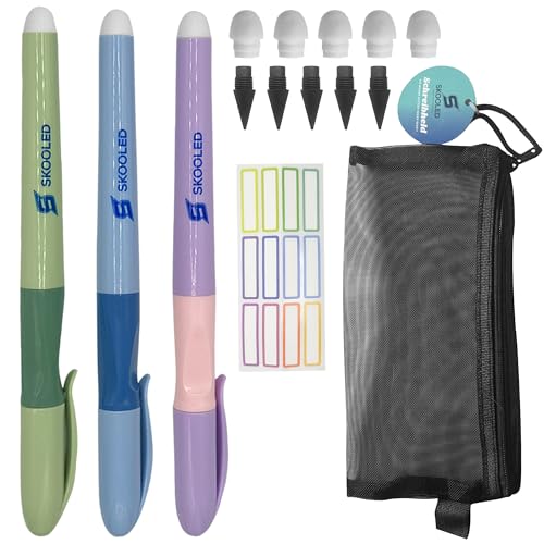 Schreibheld ergonomischer Ewiger Bleistift für Kinder (3er Set) Nachhaltiger Zauberstift ohne Nachfüllen Langlebig & Tintenlos Ideal für Schule mit Ersatzminen & Radiergummi gratis Mäppchen