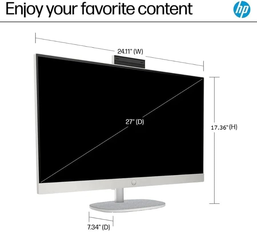Image of HP 27 inch FHD Touchscreen All-in-One Desktop, Intel 12 Core Ultra 7 255U, 64GB RAM 1TB SSD, 9H DVD & Wireless Keyboard & Mouse, Bluetooth, HDMI, Wi-Fi 6, Windows 11 Home, White