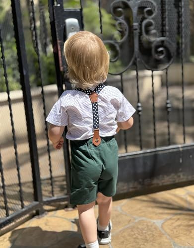 Image of Volunboy Baby Boy Formal Short Set Toddler Summer Gentleman Outfit Kid Short Sleeve Bowtie Shirt Suspender Shorts Suit