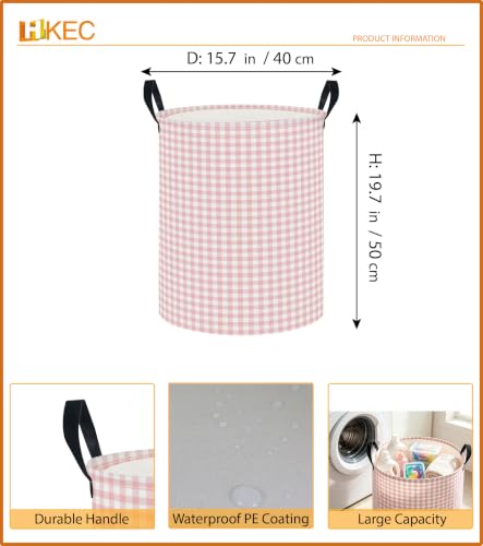 Image of 19.7 inch Laundry Basket,Dirty Clothes Hamper,Waterproof Storage Bin,Room Decor,Gift Baskets(Little Pink Grid)