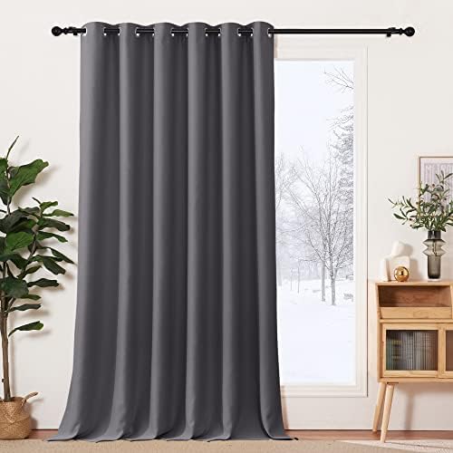 PONY DANCE Extra Breite Verdunkelungsvorhang Grau Wohnzimmer Raumtrenner | 1 Stück H245 x B200 cm, Kälteschutz, Ösenschal, Abdunkelnd, Sichtschutz, UV-Schutz, für Schlafzimmer Groß