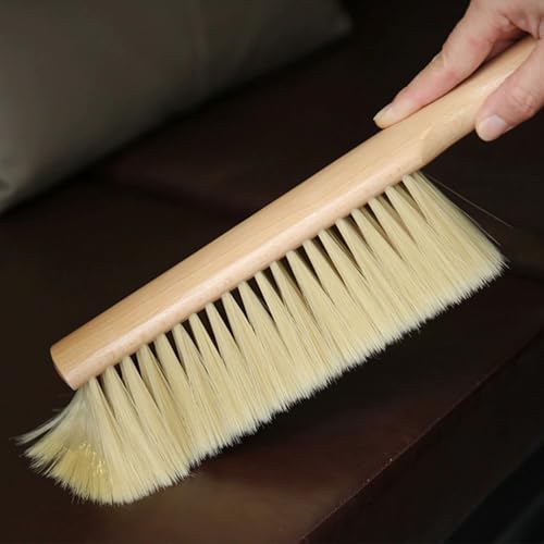 Image of Soft Foxtail Hand Broom Wood Handle for Shop Bench 14 inch (2pcs Yellow) | Soft Bristles Dust Brush for Flour Crumb Counter Upholstery Safa Bed Patio Furniture Garage Woodworking Fireplace Ash Cleanup