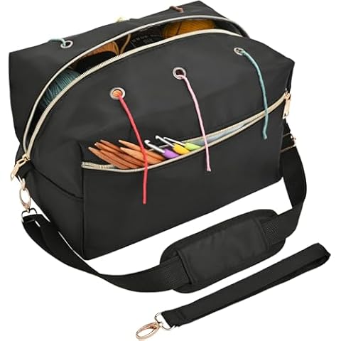 yookee home Yarn Bag Crochet Bag Organizer Knitting Bag Organizer Crochet Storage Yarn Holder for Crochet Accessories Yarn Storage Bag for Crocheting Gifts for Crochet Lovers,Mom,Women,Black Cover