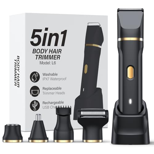 5-in-1 Bikini Trimmer for Women, IPX7 Waterproof Electric Razors Shaver, Cordless Body Hair Trimmer, Facial & Pubic Hair Removal, Ceramic Blade (Black)