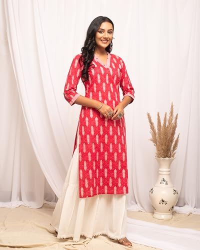 Image of FIORRA Women's Cotton Straight Fit Straight Kurta