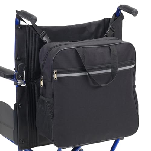 WIYETY Bolsa Trasera para Silla de Ruedas Bolsa de Almacenamiento para Silla de Ruedas Impermeable Grande Mochila Bolsa de Almacenamiento con Tiras Reflectantes para Silla de Ruedas Asas   Negro, 37 x