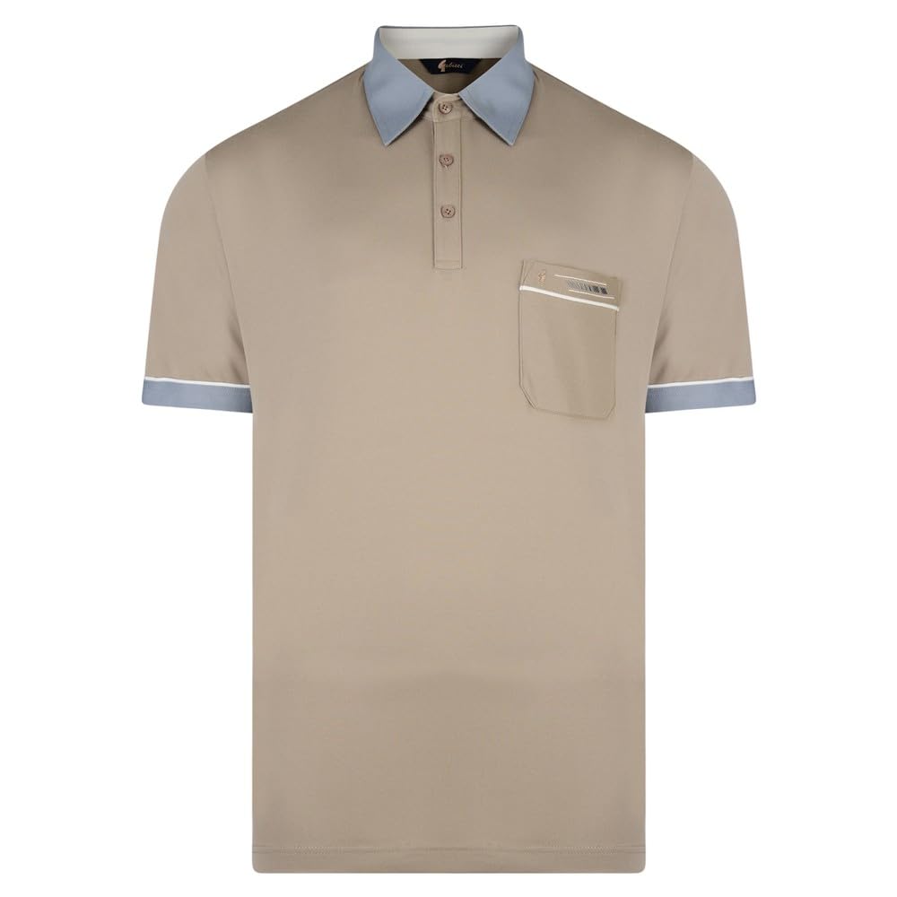 Gabicci Mens Classic Jersey Polo Shirt Contrasting Collar & Cuffs (G00X62), Stone - Medium