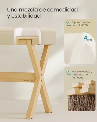 Taburete de tocador con patas de madera resistente y asiento acolchado 32x42x46 cm 6