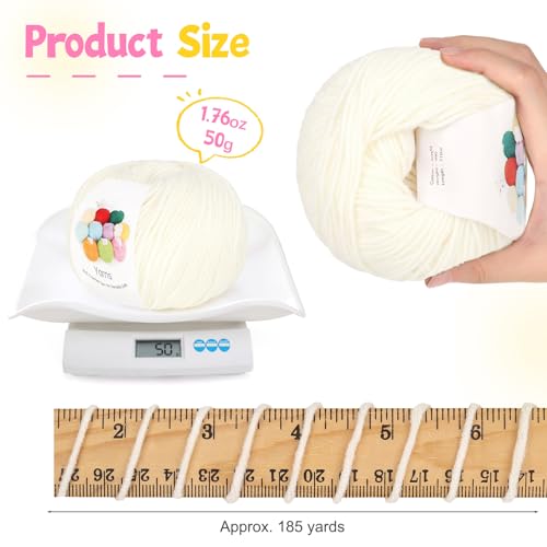 Image of Katech Cotton Yarn for Crocheting-55% Cotton 45% Acrylic-#3 DK (Light)-Super Soft Milk Cotton Yarn-Great Crochet and Knitting Starter Kit for Colorful Craft(White)