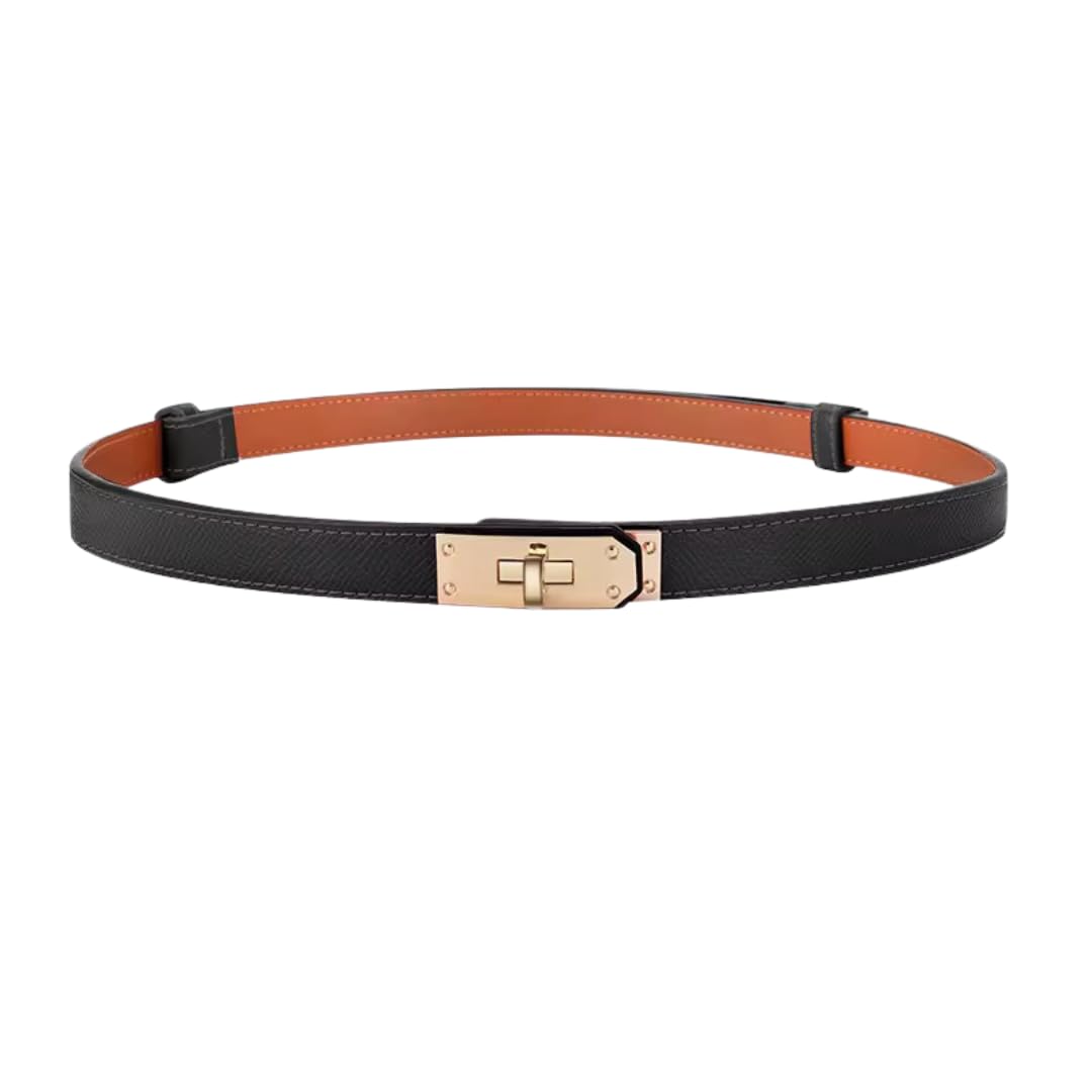 Women’s Black Twist-Lock Belt | No-Hook Adjustable Slim Leather Waist Belt for Dresses, Tunics & Casual Wear-image-27