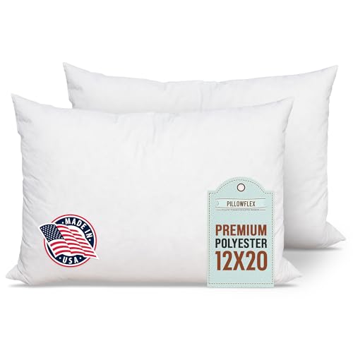 Pillowflex Premium Polyester Pillow Insert – 12x20 - Rectangle Pillow Form, Machine Washable, Soft Sham Supports, Decorative Form for Covers and Throw Pillows, Hypoallergenic - Made in USA - 2 Pack