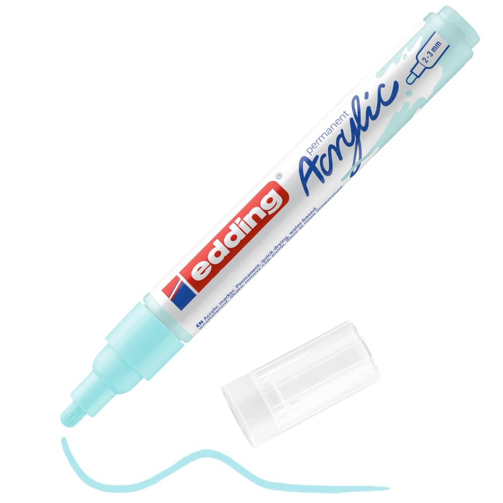edding 5100 acrylic marker medium - pastel-blue - 1 waterproof acrylic paint marker - round tip 2-3mm - acrylic paint pens for drawing on canvas, art paper and wood - acrylic markers for pebbles โ image 1