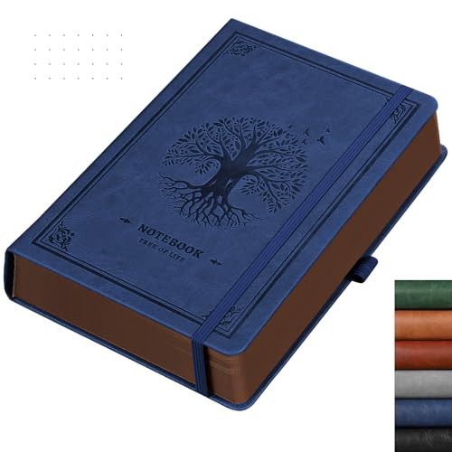 RETTACY A5 Dotted Journal Notebook, Hardcover Leather Bullet Dot Grid Journal, 240 Numbered Pages for Writing, Inner Pocket, 120gsm Paper, for Women Men Note-taking, Doodling,14.5 x 21cm-Blue