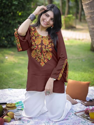 Image of Youthnic Women's Light Green Rayon Yoke Embroidery Straight Short Kurti | Office Wear Kurti | College Wear Kurti | Tunic Top