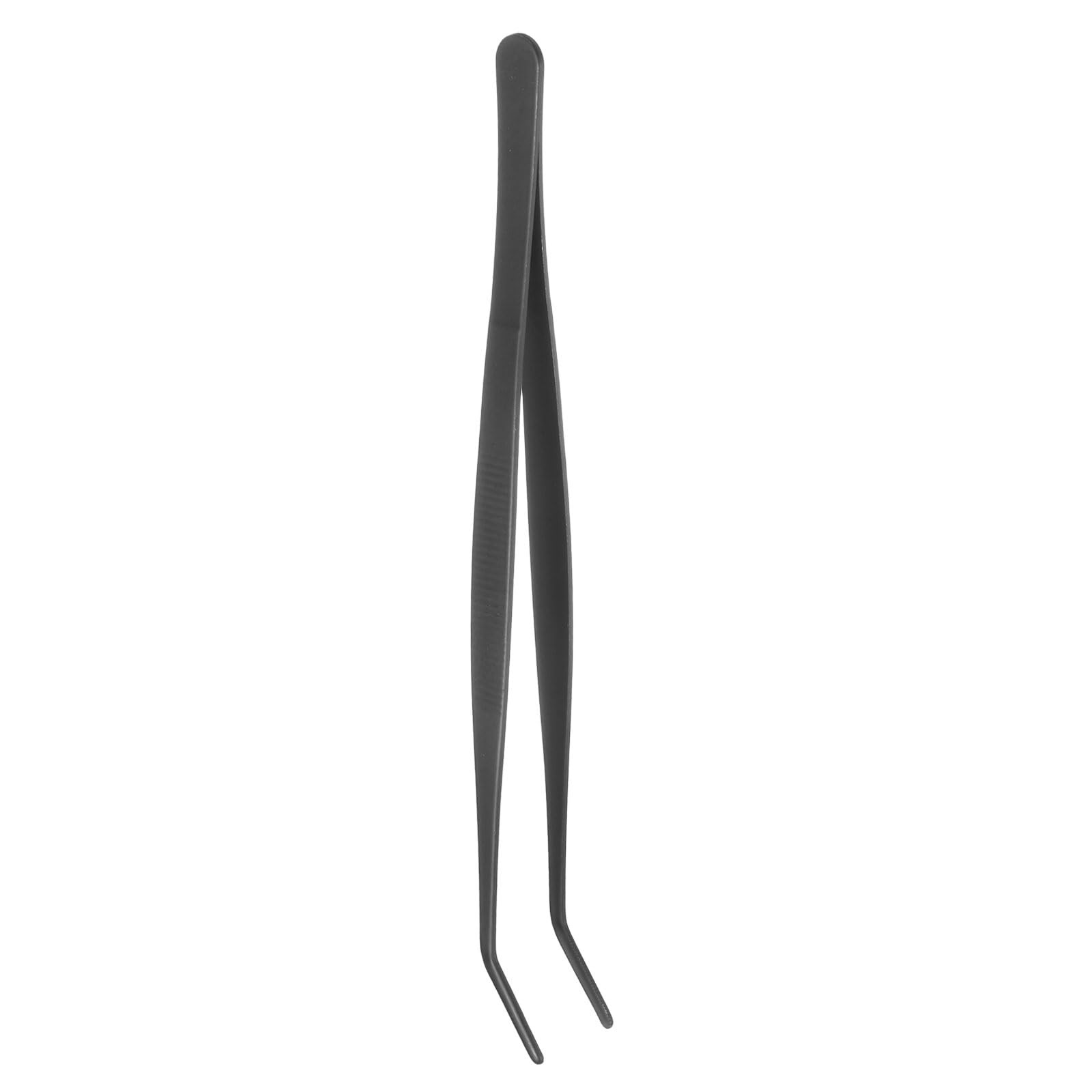 sourcing map Long Tweezers 9.8 Inch Stainless Steel Tweezers with Curved Serrated Tip Multi-Purpose Kitchen Tongs for Cooking Gardening Repairing Craft, Black