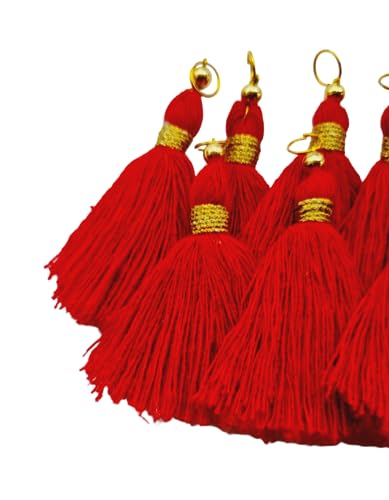 Image of Zippy Flora Micro 1.5 inch Length Cotton Handmade Tassels for Saree /Blouse /Dupatta /DIY /Decor (Pack of 12) (Red)