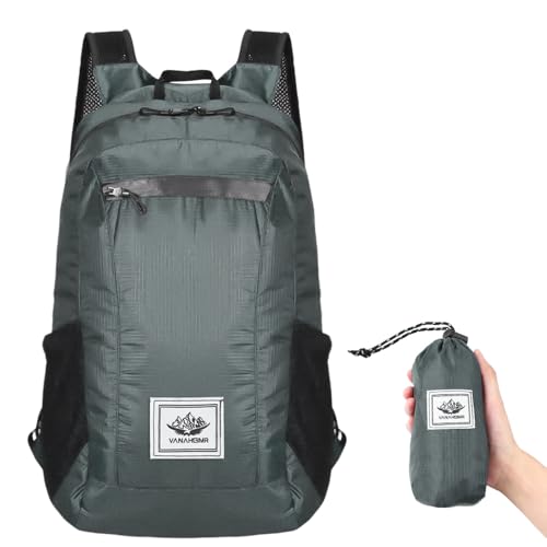 Mochila dobrável ultraleve de 10 L, cinza dobrável, leve, dobrável, para acampamento, caminhadas, atividades ao ar livre, ciclismo, trilhas, esportes e academia