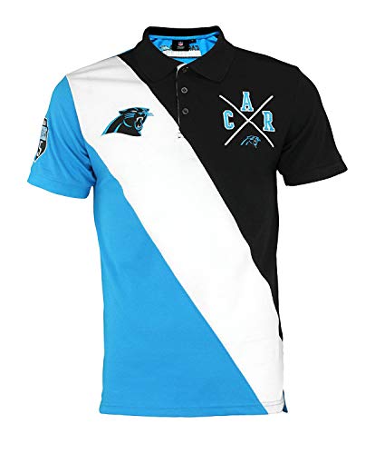 FOCO NFL Football Team Crest and Stripe Mens Polo Shirt Carolina Panthers Medium