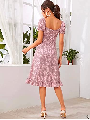 Image of Dream Beauty Fashion Women's Polyester Printed A-line Square Neck Half Sleeve Knee-Long Dress (Dress Momo)