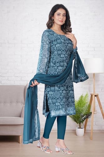 Image of Women's Printed Kurti with Georgette Dupatta, Full Inner Lining, Lightweight Ethnic Set