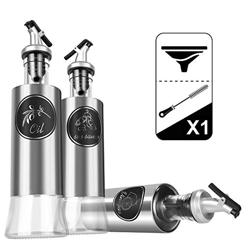 Neptonion (3 Packs) Stainless Steel Olive Oil set Bottle Glass Vinegarand 11oz Sauce