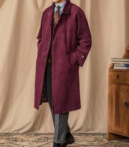 Men's Corduroy Trench Coat Notched Lapel Windbreaker Man's Casual Long Jacket Overcoat Pea Coat2