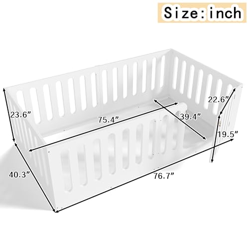 Image of Bellemave Twin Size Kids Montessori Floor Bed,Twin Size Floor Bed Frame with High Fence and Door,Solid Wood Montessori Bed for Girls Boys,White