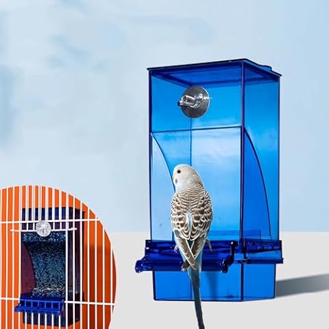 No Mess Bird Feeder,Parakeet Feeder,Automatic Bird Feeder,Bird Cage Feeder Bird Cage Accessories for Parakeet Canary Cockatiel Finch (Blue) Cover