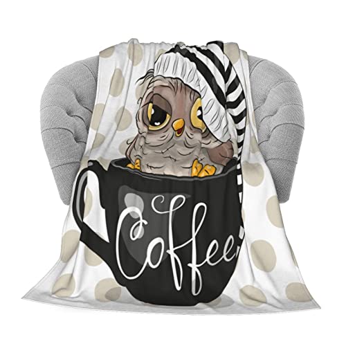 Cute Cartoon Owl Cup Of Coffee Flannel Fleece Throw Blanket Living Room/Bedroom/Sofa Couch Warm Soft Bed Blanket For Kids Adults All Season 50X60 Inch #TOP1