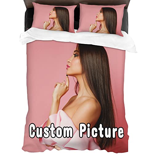 Personalisierte Foto Bettbezüge Bettwäsche-Set, individuelles Foto-Text-Bettwäsche-Set, Single Double Soft 3D gedruckte Bettwäsche Kissenbezug (135_x_200_cm) 4 Personalisierte Fotos Bettwäsche-Set, Bettbezug mit eigenem Foto, Superweiches Bettbezug Set, Enthalten Bettbezug und Kissenbezug für Familie, Freundschaft, Geburtstag, Besonderes Jubiläum(135×200cm)