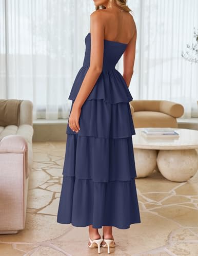 Image of ZESICA Women's Summer Boho Strapless Maxi Dress 2026 Casual Sleeveless Off Shoulder Smocked Tiered Beach Long Sundress