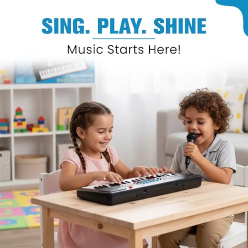 Image of Braintastic Kids Piano Keyboard with Microphone, 37 Keys, 8 Rhythms, 8 Tones with 6 in-Built Demos & Song Recording Feature for Boys & Girls (Black)