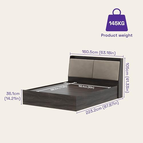 Image of Wakefit Bed | 3 Yr Warranty | Bed Queen Size, Hydraulic Storage & Foam-Cushioned Upholstery Headboard, Density: 680-750 kg /m, Termite & Borer Resistant, Fits Mattresses Up to 8 Inches(Mars78x60 - WM)