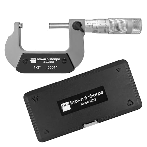 Brown & Sharpe Outside Micrometer, 1-2 Inch, 0.0001 Inch Graduation, Tungsten Carbide Measuring Faces, Ratchet-Stop Mechanism, Satin Chrome Finished Scale