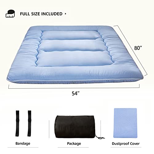 Image of MAXYOYO Japanese Floor Mattress Futon Mattress, Thicken Sleeping Pad Foldable Roll Up Floor Futon for Adults Tatami Mat Dormitory Lounger, Dusty Blue, Full Size