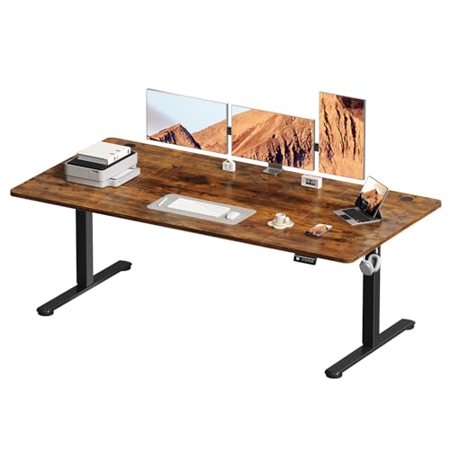 Devoko Elektrisch Höhenverstellbarer Schreibtisch 180 x 80cm, Stabiler Schreibtisch Höhenverstellbar Tisch, Steh-Sitz Bürotisch, Computertisch mit Memory-Funktion, Stehpult, Standing Desk, Braun