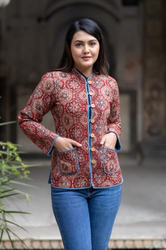 Image of Reversible Jacket for Women | Double Sided Quilted Jacket | Reversible Winter Jacket for Women | Stylish Ethnic Printed Jacket | Warm & Comfortable Casual Outerwear