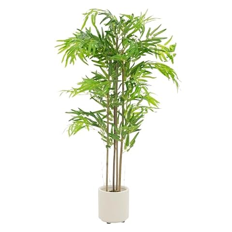 ML-Design sztuczny bambus 120 cm duza roslina z naturalnym drewnianym pniem realistyczna dekoracja roslinna w doniczce Plastikowe drzewo doskonale do wnetrz i na zewnatrz do salonu i biura