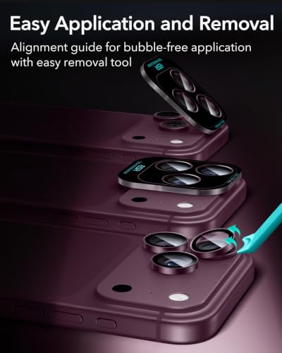 Image of ESR Camera Lens Protector for Phone 2026 Pro Max /Phone 2026 Pro, Ultra-tough HD Individual Lens Protectors, Ultra-thin Tempered Glass, 1 Pack, Claret