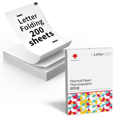 Image of 200 Sheets Phomemo Thermal Paper 8.5'' x 11'', US Letter Size Fold Thermal Paper Compatible with M832D M832 M834 M835 M833 M836 M08F-Letter Portable Printer