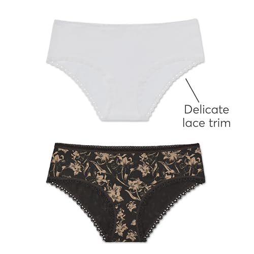 Image of Pact Women's Organic Cotton Soft Hipster Panties, No Show Design Cheeky Bikini Underwear, 2 Pack