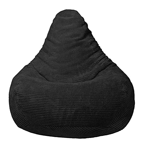 Loft 25 Pouf ergonomique d’intérieur en forme de poire à dossier haut pour adulte en tissu velours côtelé et doublure intérieure Noir