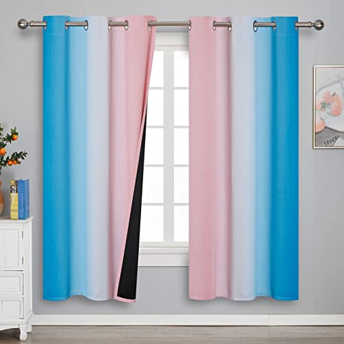 Estelar Textiler Ombre Pink and Blue Blackout Curtains 72 Inch Length 2 Panels, Full Light Blocking Curtains for Bedroom, Grommet Thermal Insulated Gradient Drapes for Living Room, 42x72 Inch