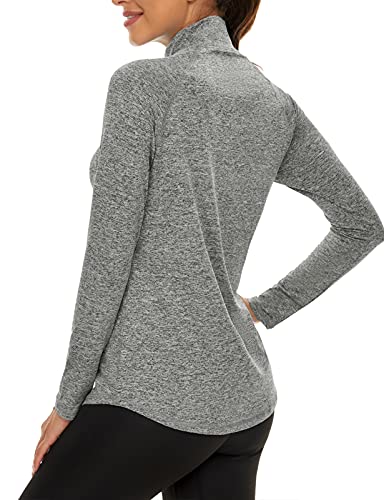 Luranee Long Sleeve T Shirts For Women, Fall Loose Fit Outdoor Tunic Tops Quick Dry Fit Running Hiking Sports Jackets Lightweight Quarter Zip Pullover Cooling Yoga Workout Clothes Grey M thumb #2