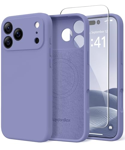 Image of Magnetic for iPhone 17 Pro Case, Compatible with MagSafe, [Full Camera Protection][Screen Protector] Silicone Shockproof Protective Phone Case for iPhone 17 Pro 6.3 inch, Lavender Gray
