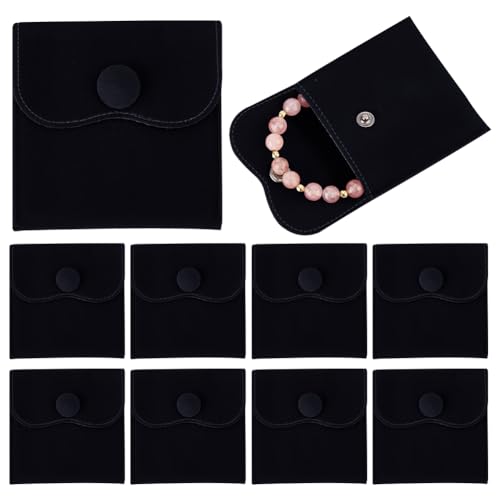 NBEADS 10 Pcs Velvet Jewelry Pouches with Snap Button, 7x7cm Square Velvet Jewelry Storage Bags Luxury Gift Bag for Mother's Day Gift and Jewelry Necklace Bracelet Packing, Black