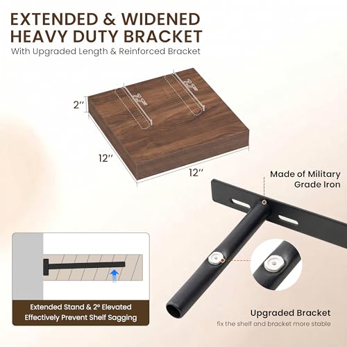 Image of Dreamland 12x12 Floating Shelves for Wall, 12 inch Deep Thicker Floating Shelves, Wall-Mounted Shelves for Bedroom, Living Room, Kitchen, Bathroom,Walnut - Set of 3